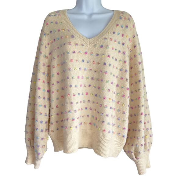 Emily Wonder Womens Wool Blend Sweater Rainbow Polka Dot Size Large Fairy Soft - Picture 1 of 6